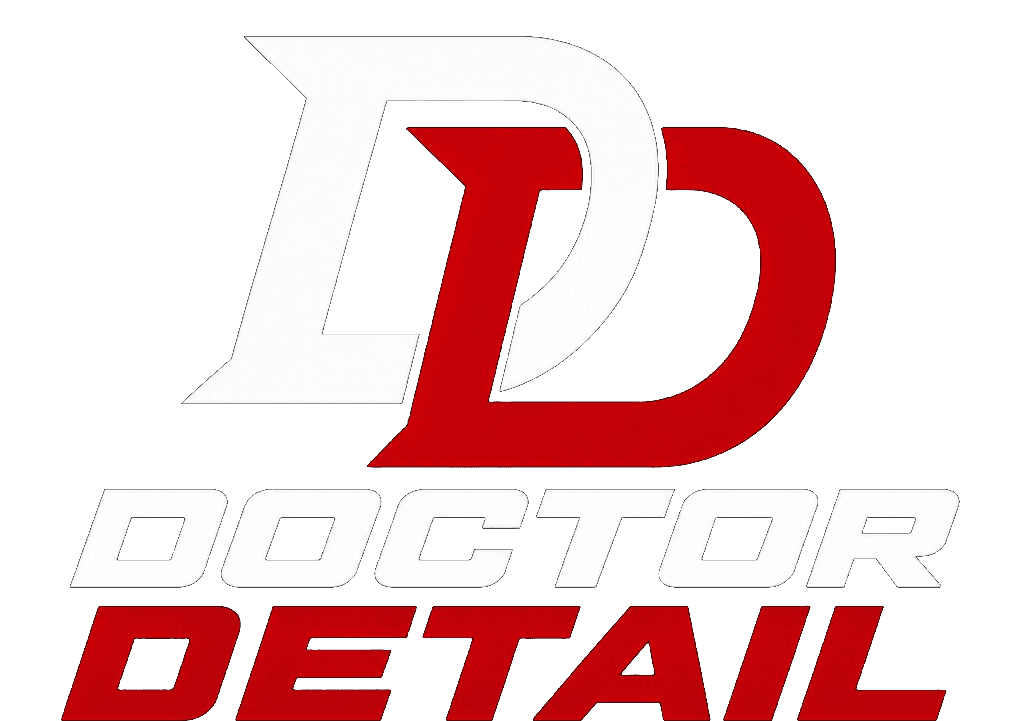 Doctor Detail logo with red and white stylized DD monogram and DOCTOR DETAIL wordmark