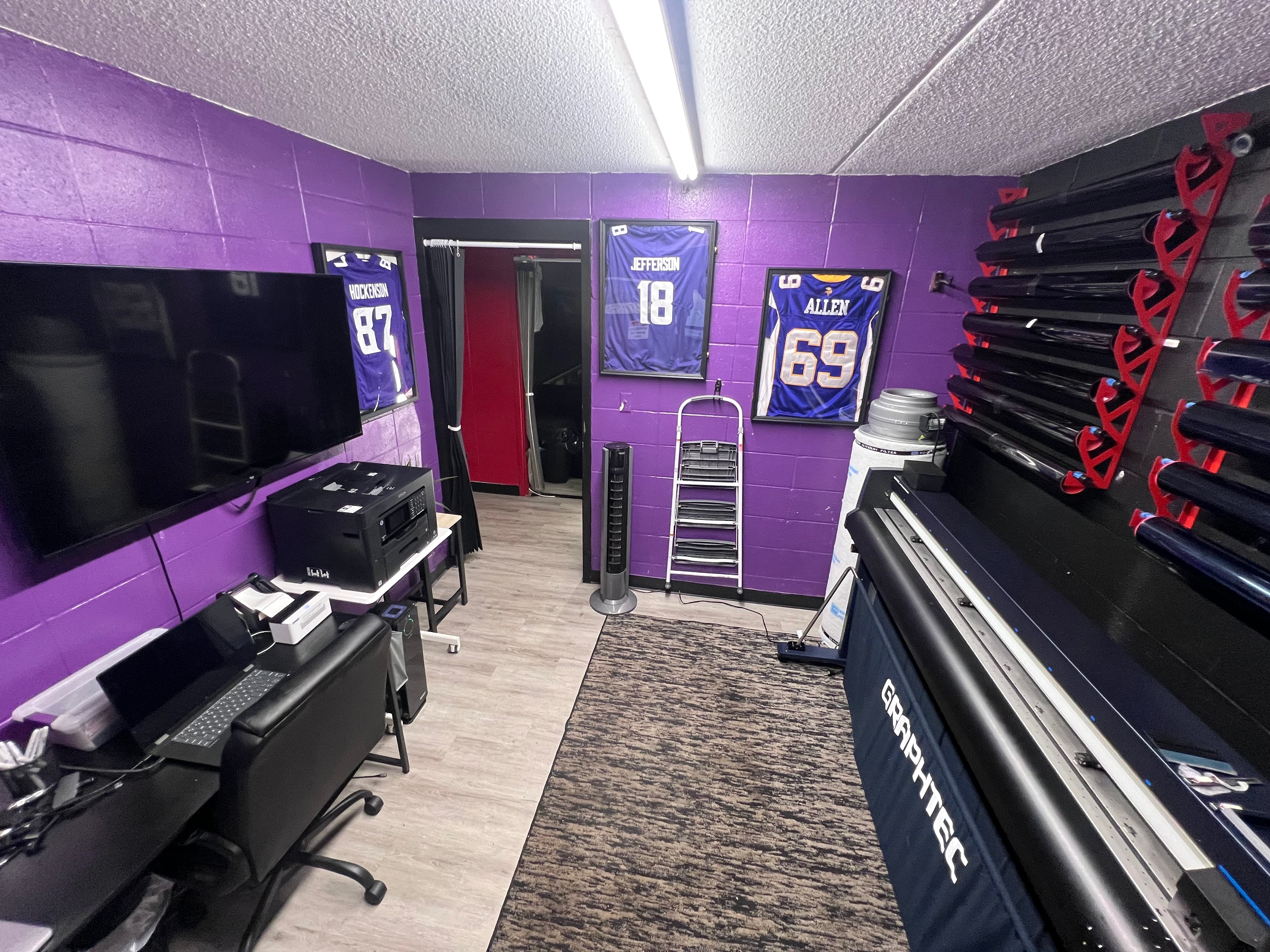 Doctor Detail tint shop in Eagan MN — Graphtec plotter, film rolls, and workstation