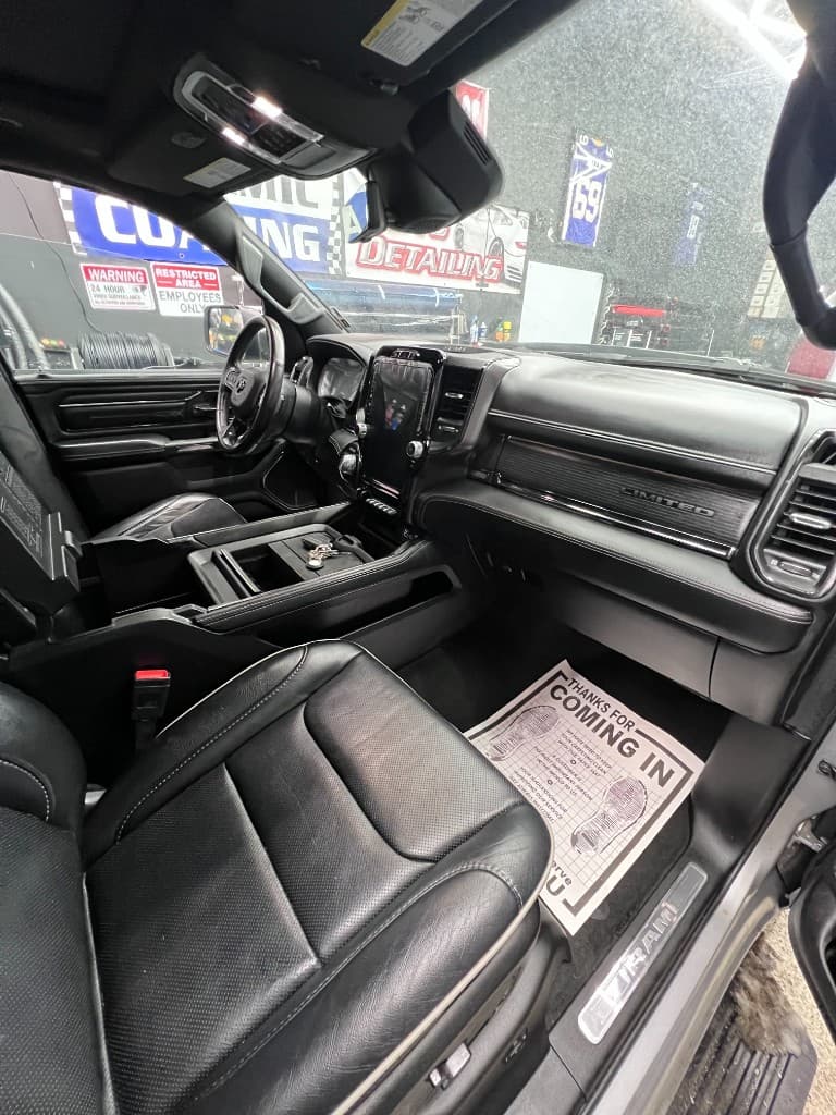 RAM 1500 Limited black leather interior detail — Doctor Detail Eagan MN
